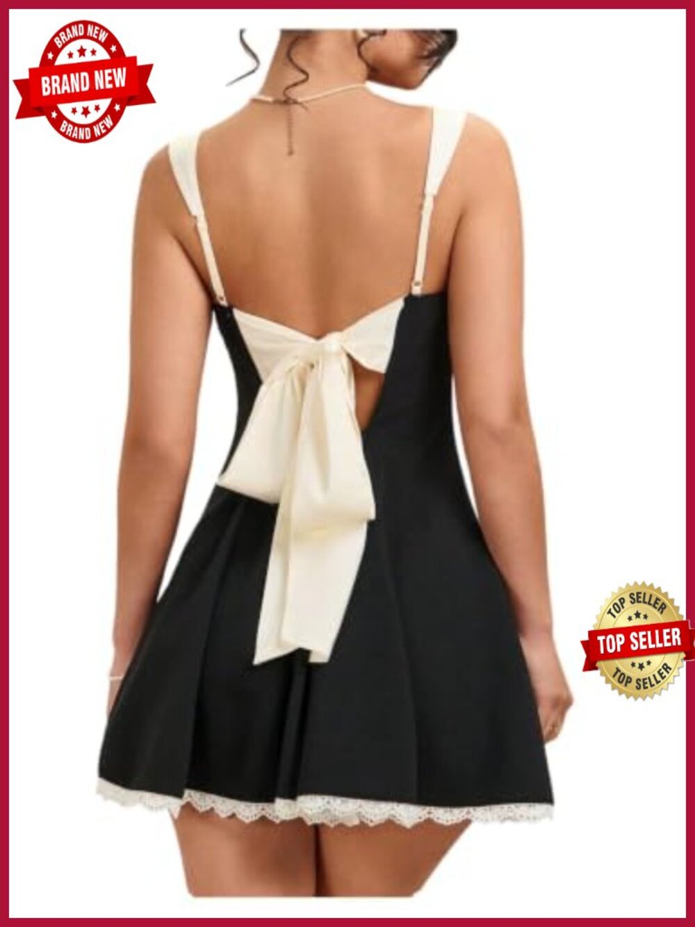 Sleeveless Lace Trim Mini A-Line Cocktail Dress Bow Back